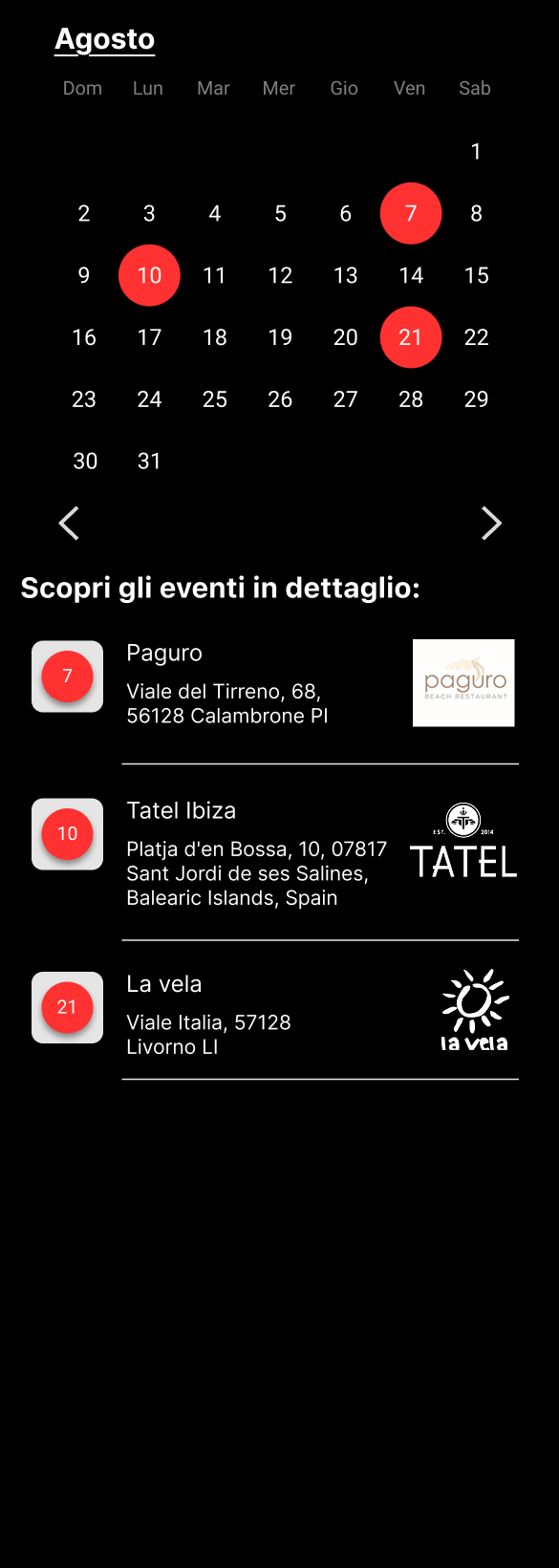 Calendario cena cantata agosto