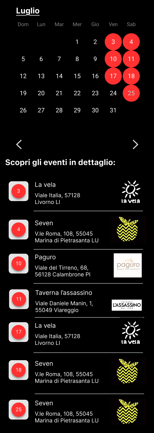 Calendario cena cantata luglio