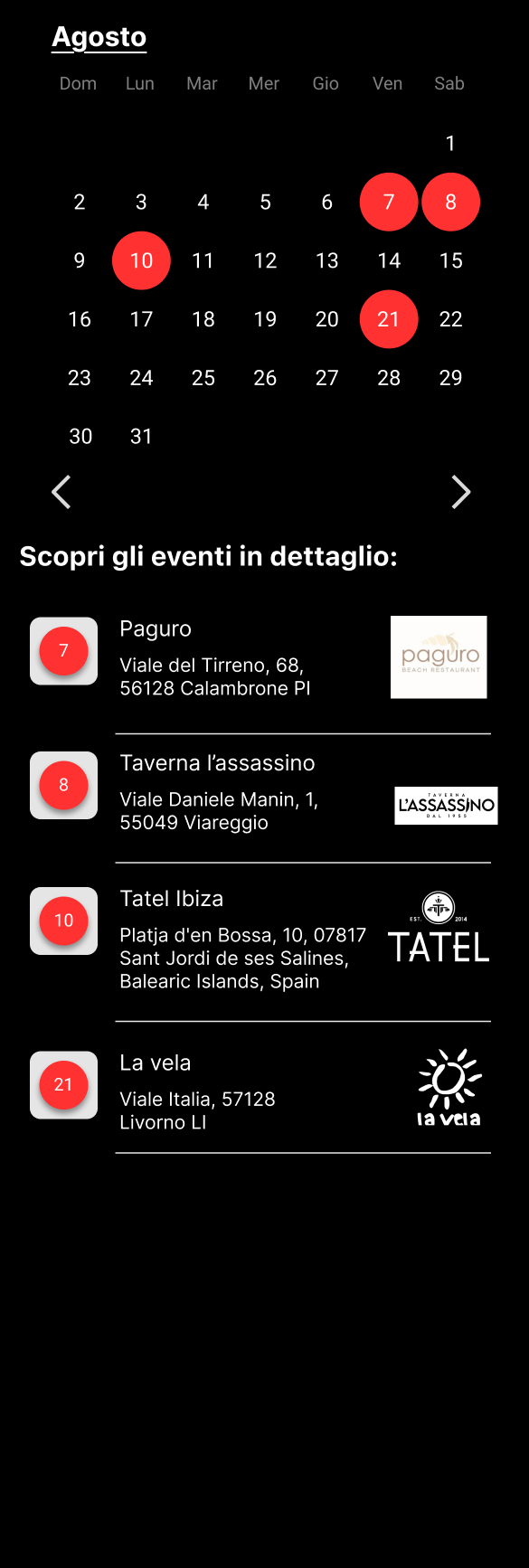Calendario cena cantata agosto